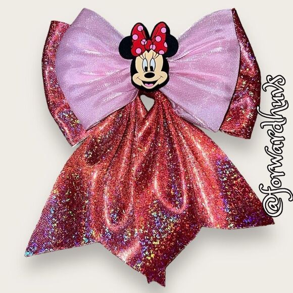 Large Sparkly Minnie Mouse Bow With Clip - Picture 7 of 9
